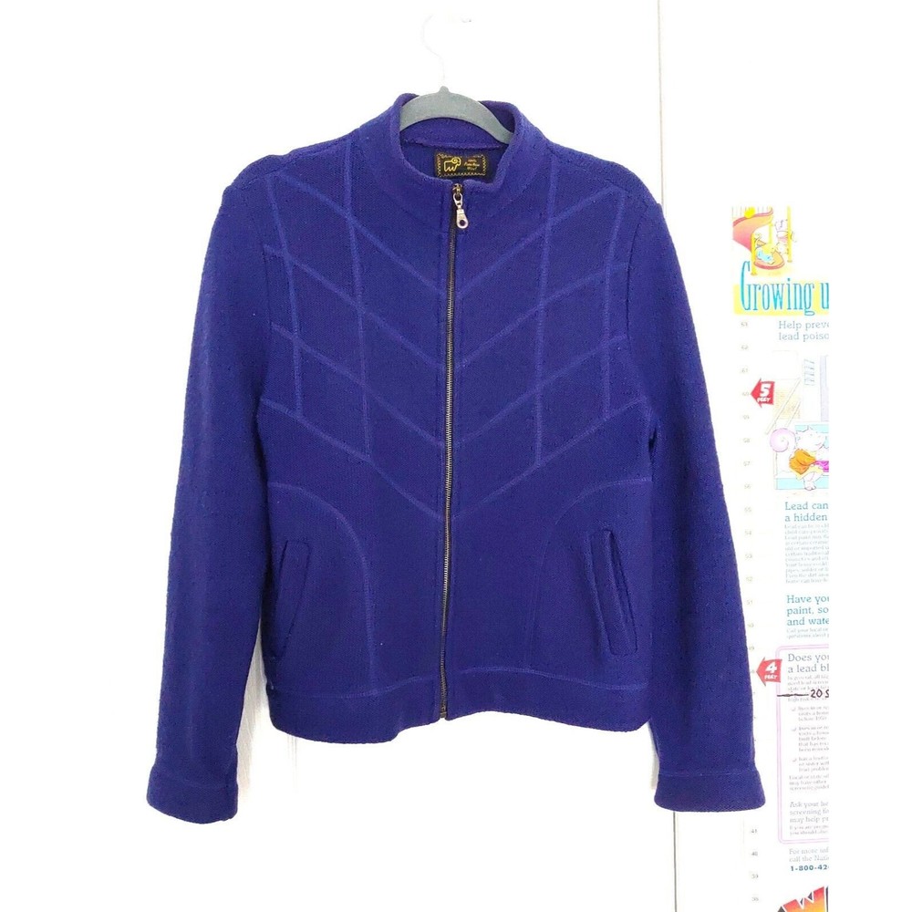 South Wool Women's Blue Purple Cardigan Medium Boiled Wool Ful Zipped